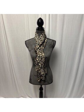 Animal Print Leopard Scarf Wrap Long Brown Black Lightweight Polyester Timeless